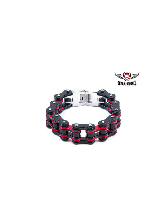 Black & Red Stainless Steel Motorcycle Chain Bracelet