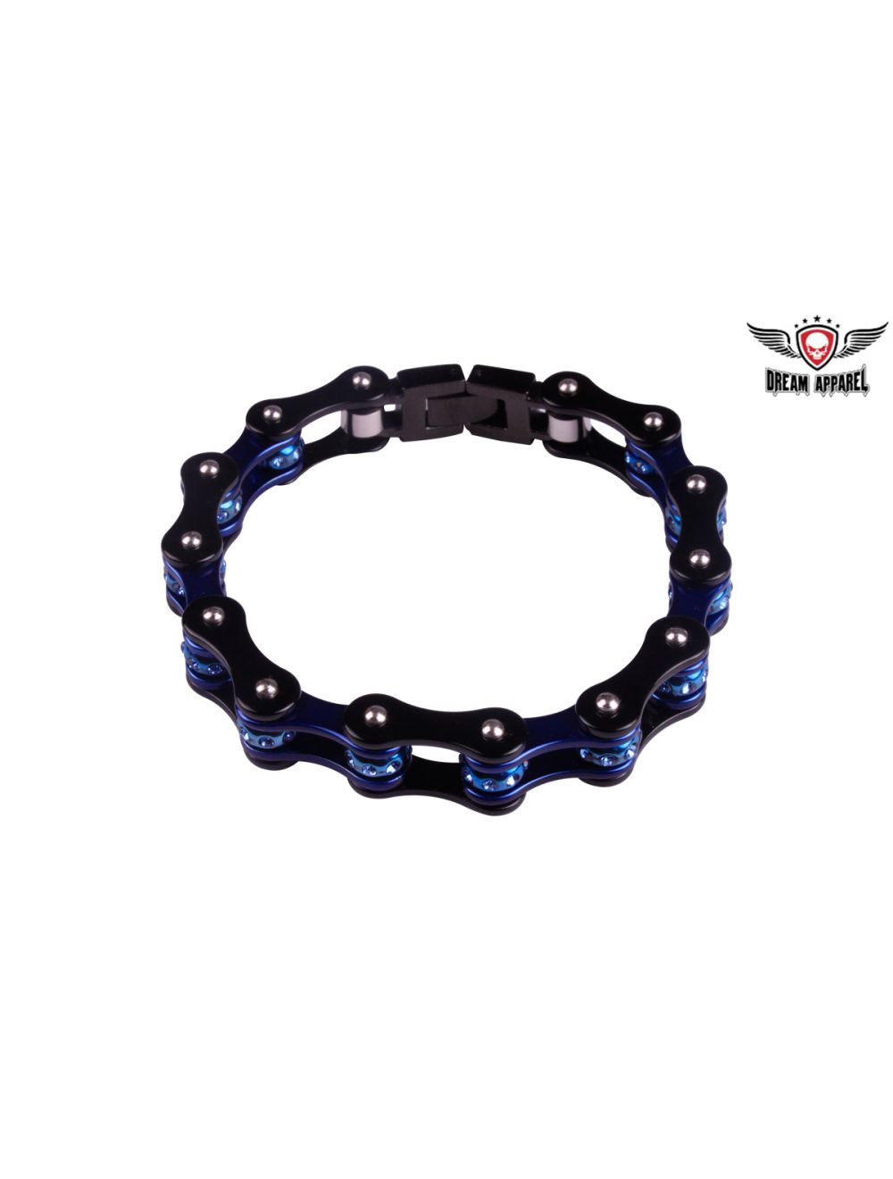 Black and Blue Motorcycle Bracelet with Blue Gemstones