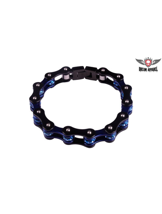 Black and Blue Motorcycle Bracelet with Blue Gemstones