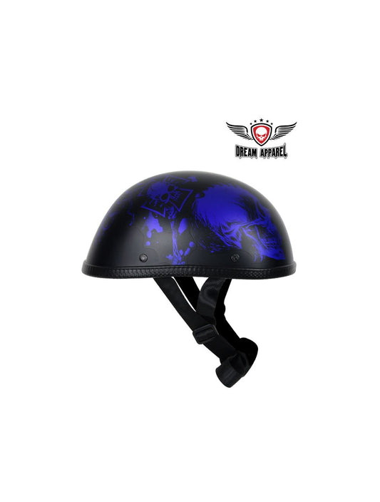 Matte Blue Novelty Helmet With Horned Skeletons