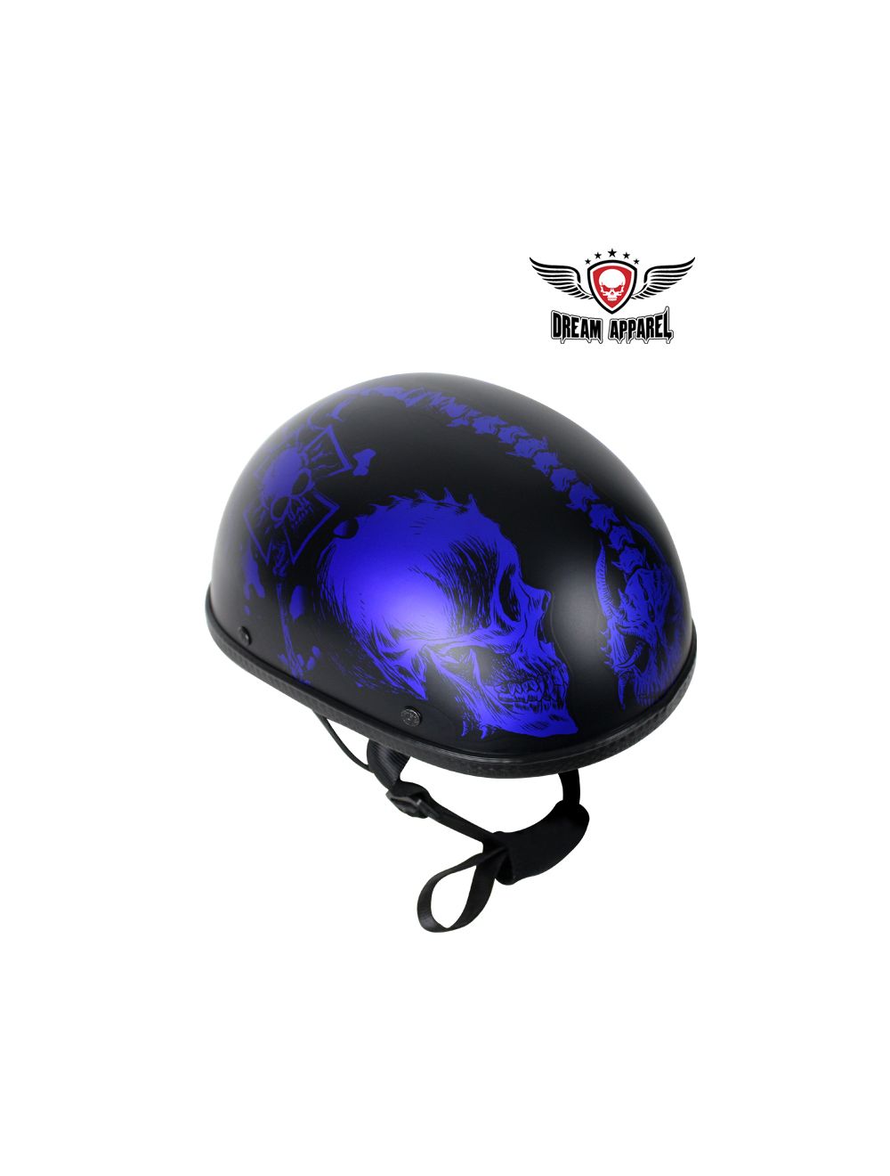 Matte Blue Novelty Helmet With Horned Skeletons