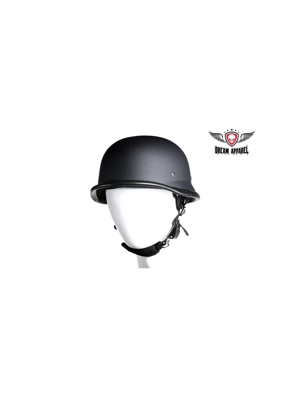 German Novelty Flat Black Helmet with Adjustable Chin Strap