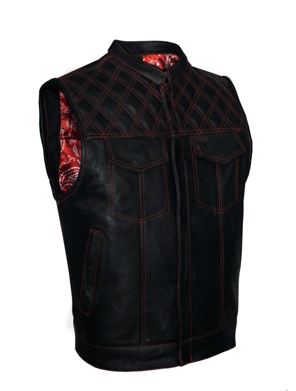Men's Leather Vest with Red Paisley Liner