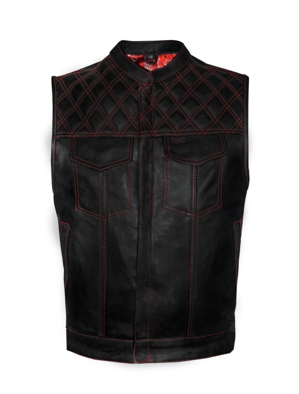 Men's Leather Vest with Red Paisley Liner