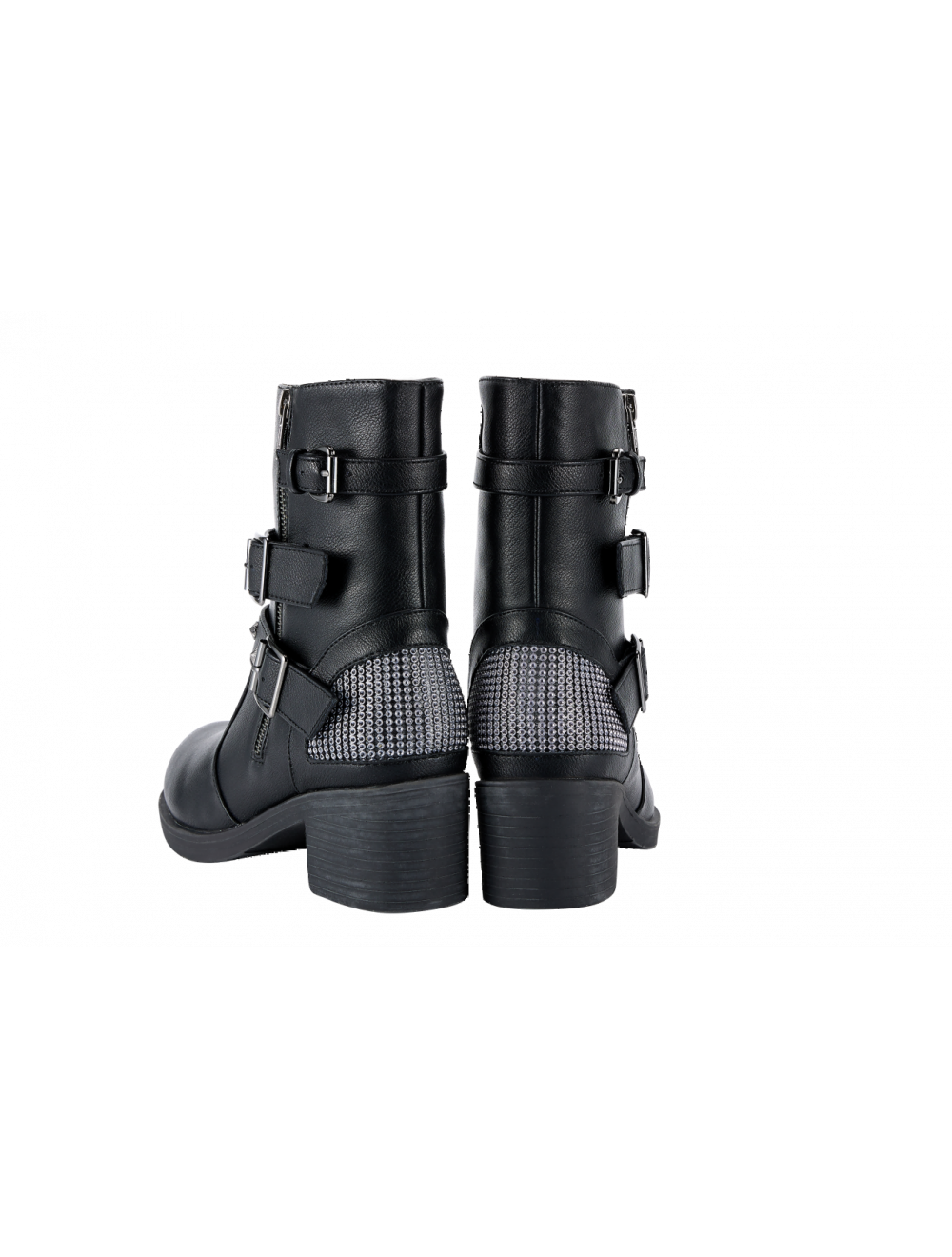 Ladies Zippered Black Multi-Studded Buckle Boots By Dream Apparel