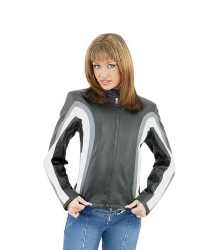 Women's Leather Jacket With Gray & White Stripes