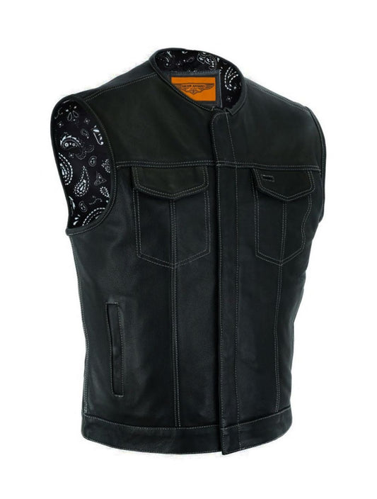 Men's Leather Vest with Black Paisley Liner
