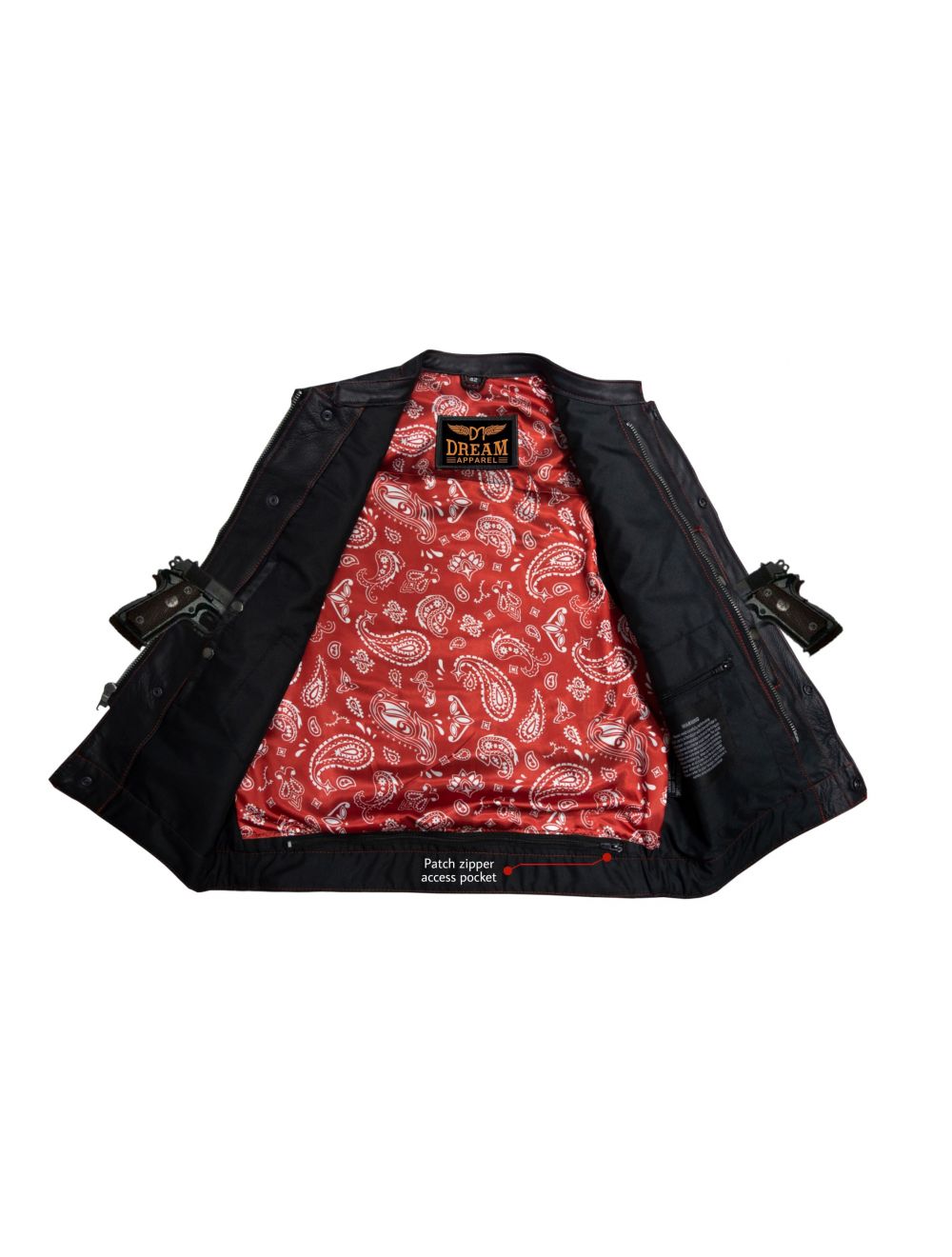 Men's Leather Vest with Red Paisley Liner